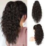 SEIKEA 18 Ponytail Extension Claw, PT002 Tia Long Multi Layered Hair FluffyThick Wavy Curly Clip in Hair Extensions Ponytail Natural Soft Synthetic Hairpiece for Women Black Brown