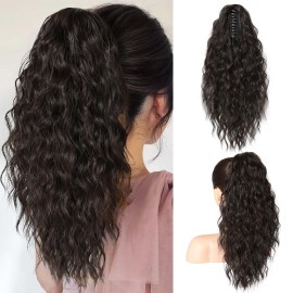 SEIKEA 18 Ponytail Extension Claw, PT002 Tia Long Multi Layered Hair FluffyThick Wavy Curly Clip in Hair Extensions Ponytail Natural Soft Synthetic Hairpiece for Women Black Brown