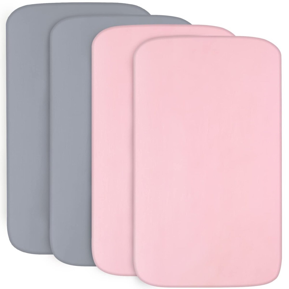 4-Pack Fitted Crib Sheets for Boys and Girls - Breathable, Soft Microfiber Baby Sheets in Dark Grey & Pink