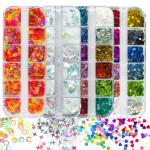 AddFavor 4 Boxes Nail Glitter Mixed Shaped Holographic Heart Star Nail Sequins Flakes Lash Decals for Nail Art Decoration/False Eyelash Decor