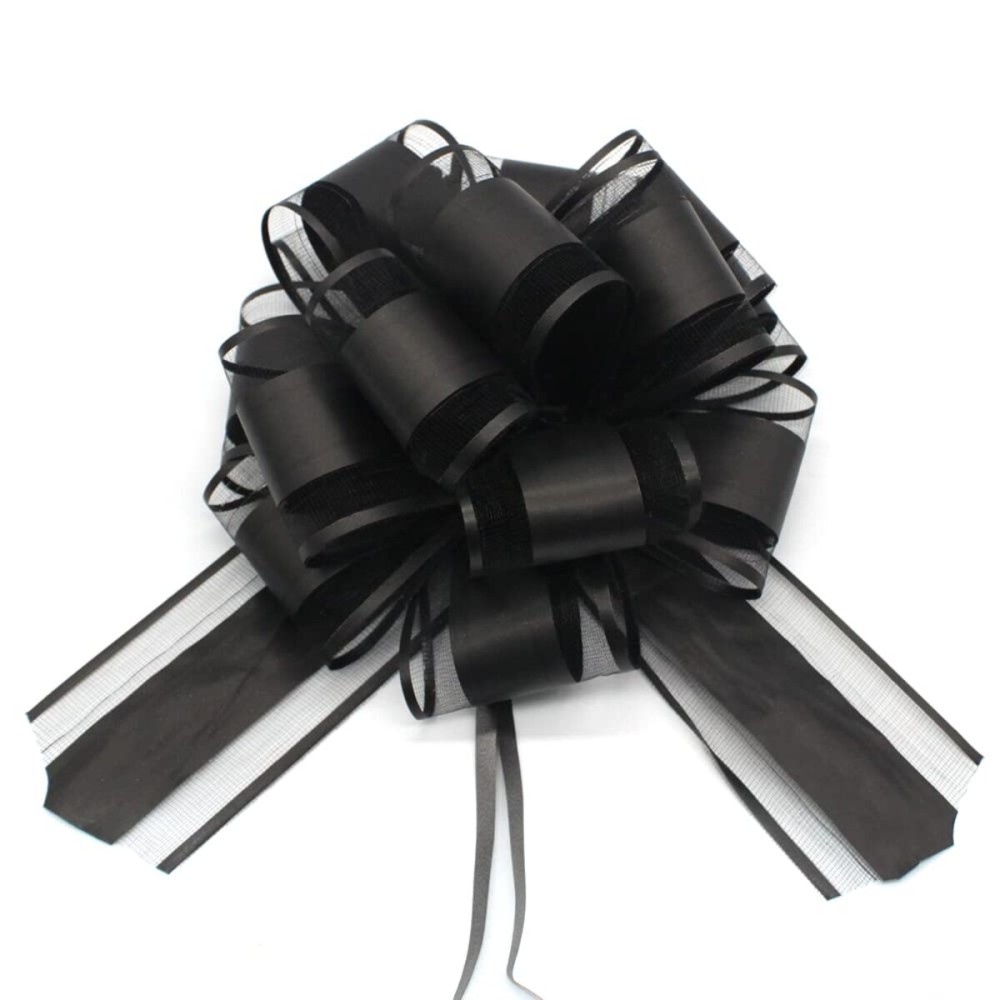 HSXJJ 6 PCS Large Pull Bows, black bows for gift wrapping,6 inches,for wrapping gift wedding ribbon bows or flower decorations,party gift wrapping(Black)