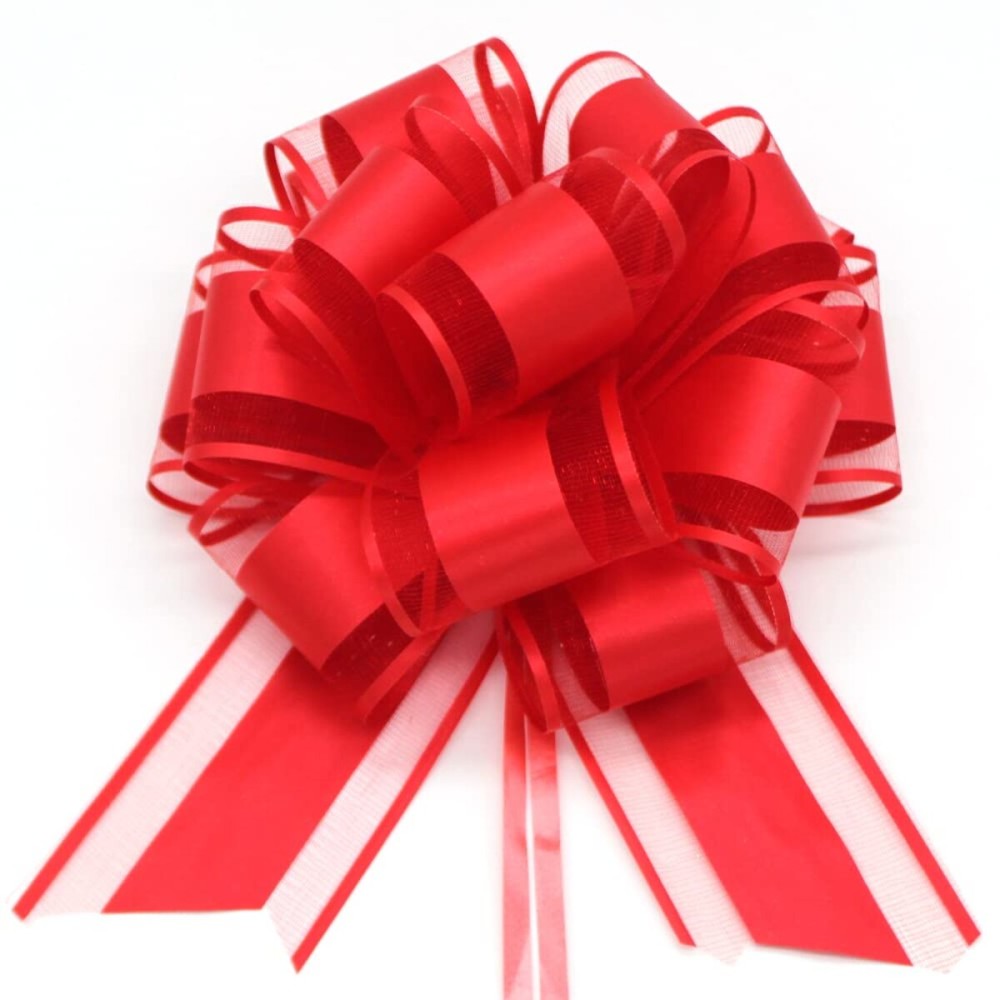HSXJJ 6 PCS Large Pull Bows, Red Pull Bows for Gift Wrapping, 6 Inches Wedding Ribbon Bows for Boxes, Flower Arrangements, Party Decoration (Red)