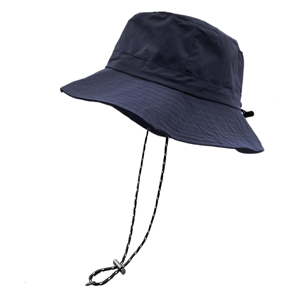 woogwin Waterproof Bucket Rain Hat with Chin Strap Quick Dry Packable Boonie Sun Hat Safari Hat UV Protection(Navy)