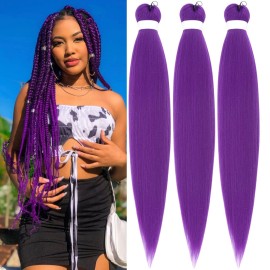 Gozill Purple Braiding Hair Pre stretched Purple Prestretched 30 inch Hypoallergenic Braiding Hair Extensions Non Toxic Synthetic Knotless Ez Braid Yaki Itch Free