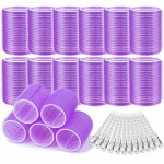 Acejoz Hair Rollers, 12Pcs Large Self-Grip Hair Curlers with 12Pcs Stainless Steel Duckbill Clips, for Long Medium Thick Hair Volume (Purple)