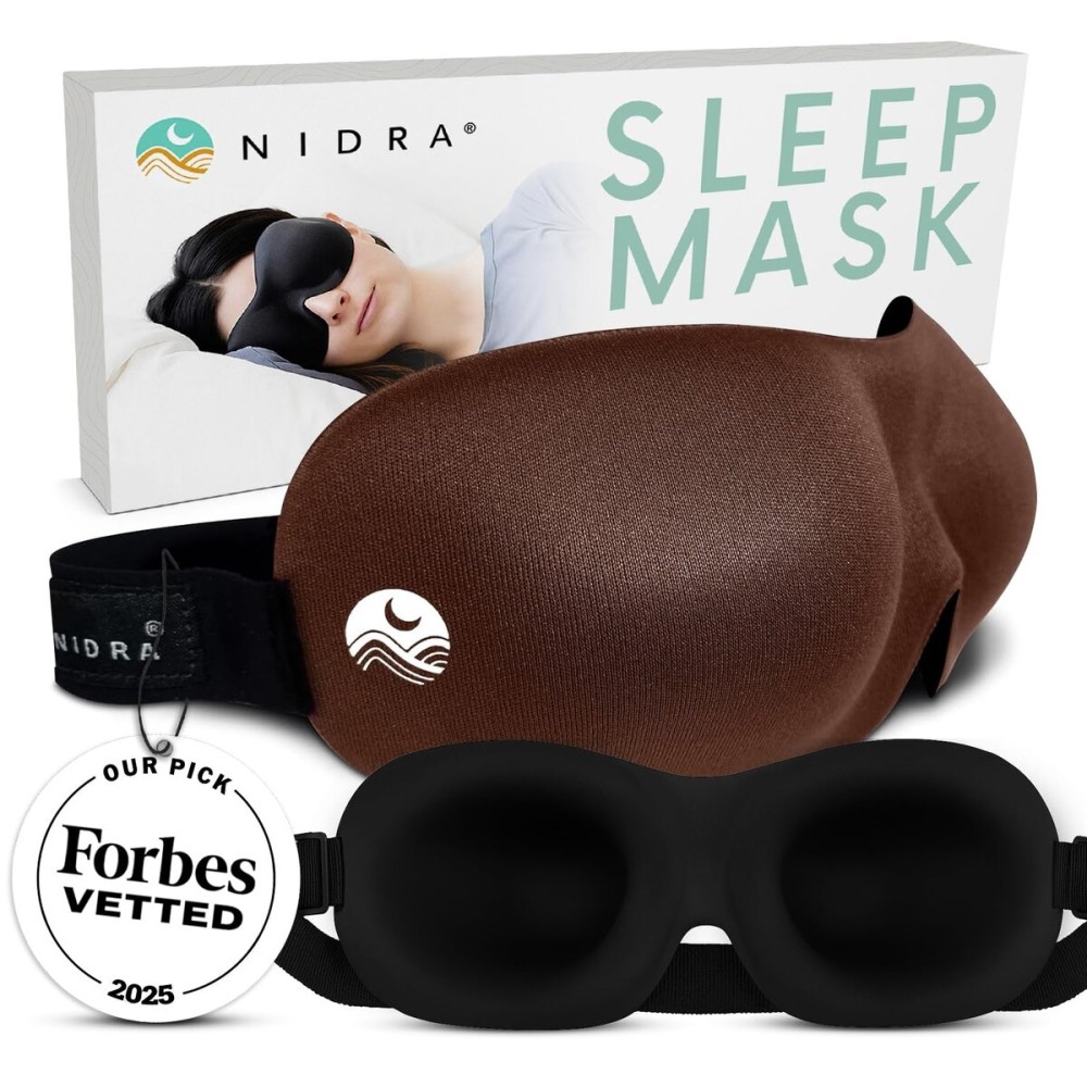 Nidra Contoured Sleep Mask for Side Sleepers - Zero Pressure Fit, Light Blocking Eye Shade for Sleeping & Travel - Brown, Standard Size