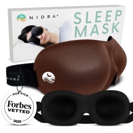 Nidra Contoured Sleep Mask for Side Sleepers - Zero Pressure Fit, Light Blocking Eye Shade for Sleeping & Travel - Brown, Standard Size