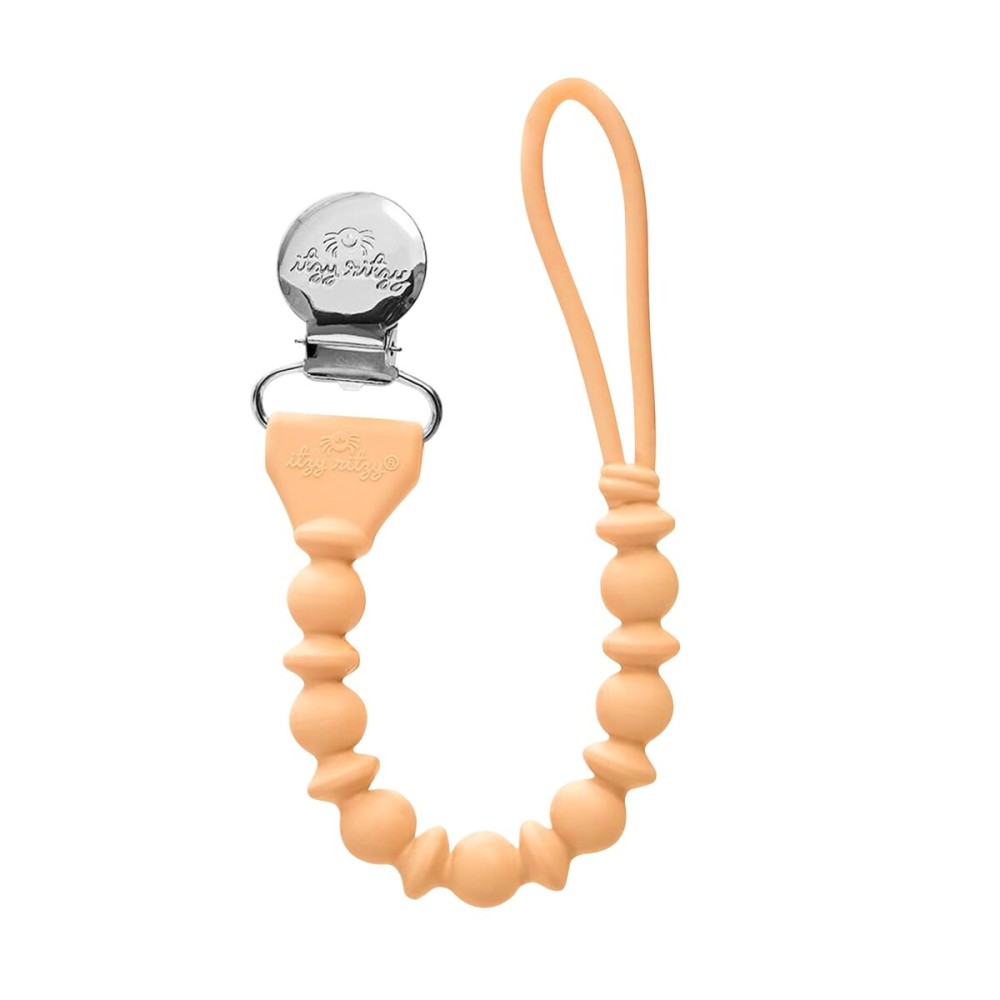 Itzy Ritzy Silicone Pacifier Clip; 100% Food Grade Silicone Pacifier Strap with Clip Keeps Pacifiers, Teethers & Small Toys in Place; Features One-Piece Design & Silicone Cord (Apricot)