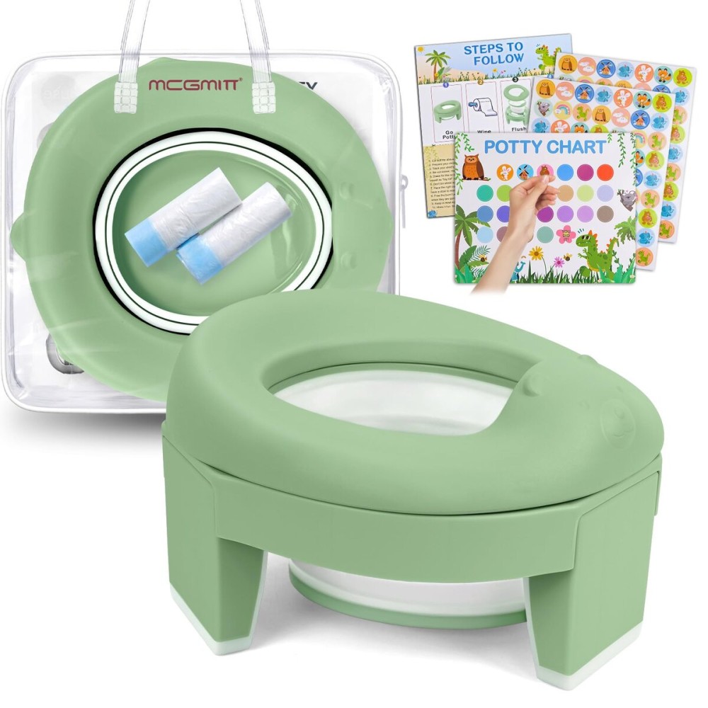 MCGMITT Portable Potty for Kids Travel - Foldable Training Toilet Chair for Toddler Girls with Storage Bags, Potty Training Toilet for Outdoor and Indoor Easy to Clean(Green)