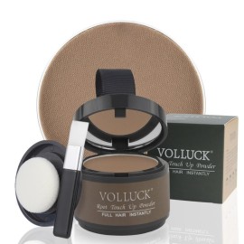 VOLLUCK Root Touch up Powder, Instant Hairline Powder for Thinning Areas and Gray Hair Coverage, Natural and Non-greasy Root Cover up for Women and Men (Brown, 0.14 Ounce)