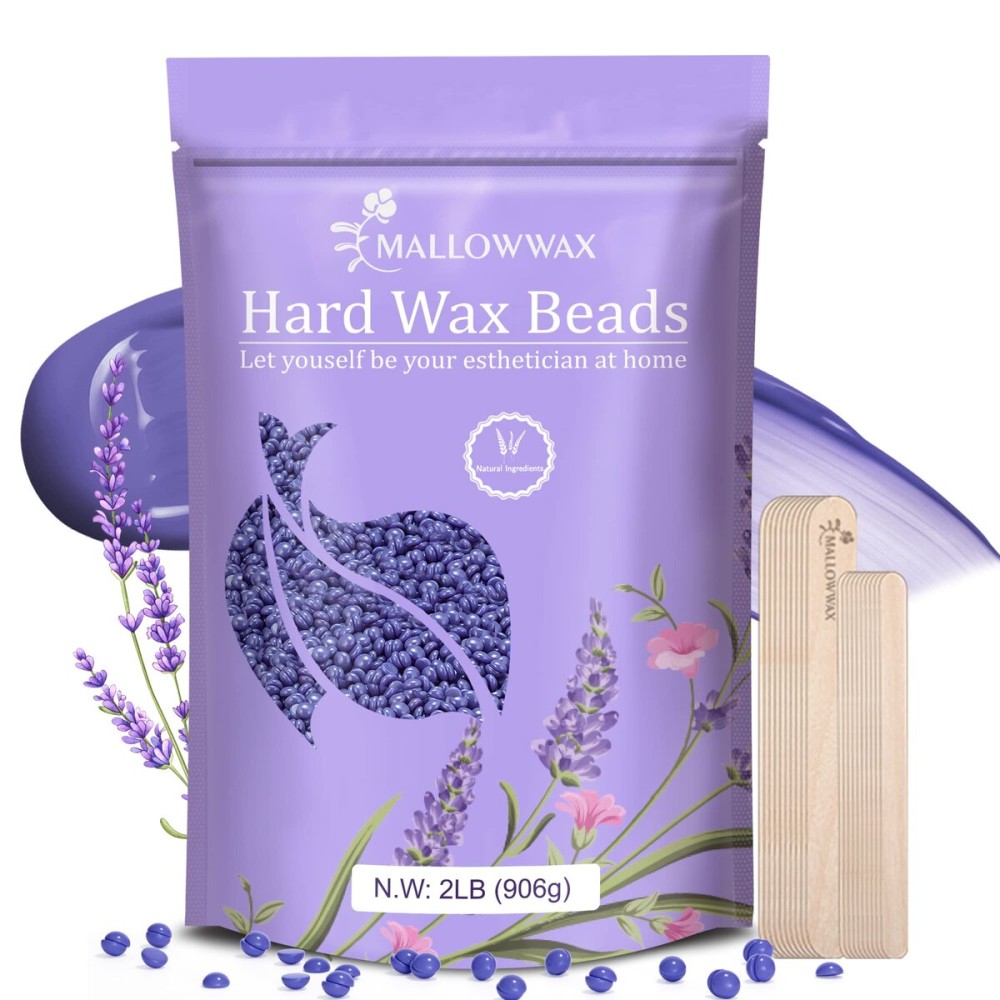 Mallowwax - Lavender - Wax Beads for Hair Removal - Natural & Hypoallergenic Formula - Stripless Refillable 2LB - Ideal for At-Home Use and Sensitive Areas