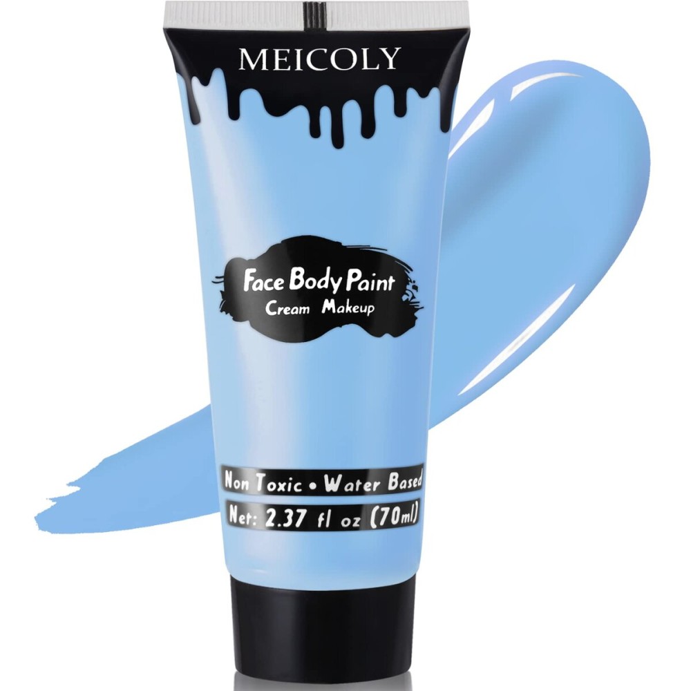 MEICOLY Light Blue Face Body Paint,Pale Baby Blue Face Paint Sadness for Halloween Corpse Bride Avatar Smurf Sally Cosplay Makeup,2.37Oz Large Tube Washable Body Paint for Adult and Kids