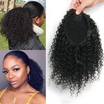 ROSESSEA Short Afro Kinky Curly Ponytail Hair Piece for African American Ponytail Extension Synthetic Afro Kinky Curly Ponytail for Women(Black(1B))