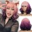 NOBLE Colourful Short Bob Wigs with Bangs for Women 3 Tone Ombre Pink root to Purple Color Short Wavy Bob Hair Wig Shoulder Length Synthetic Heat Resistant Bob Wigs