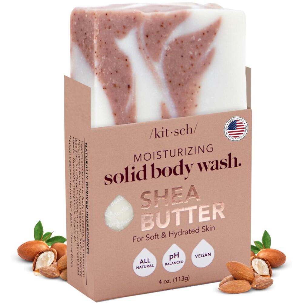 Kitsch Shea Butter Exfoliating Body Wash Bar - Moisturizing Bar Soap & Gentle Soap Bar with Plant-Based Exfoliants - Hydrates, Softens & Soothes Skin - Paraben, Silicone & Sulfate-Free - 4 oz