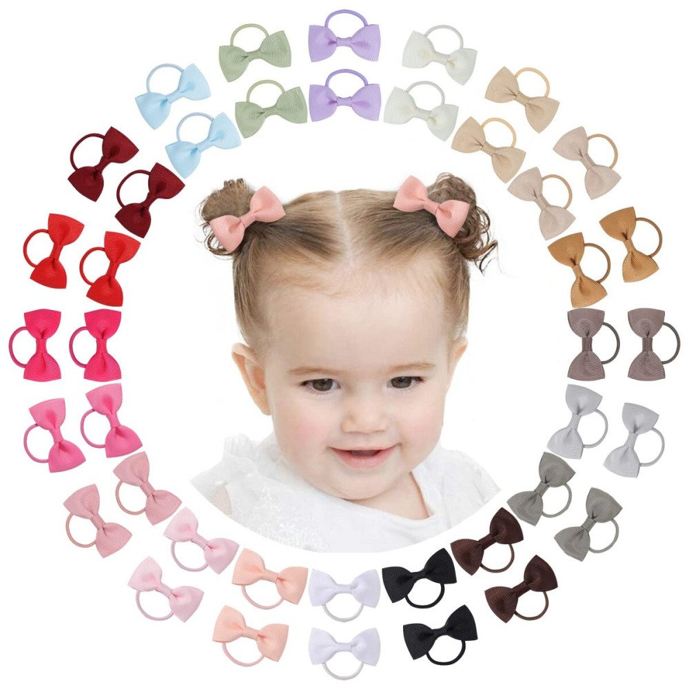 40PCS 2 Inches Baby Girls Hair Bows Ties Mini Boutique Elastic Hair Rubber Ribbon Hair Band Accessories for Kids Toddlers Infants (1-40 PCS - Dark color set)