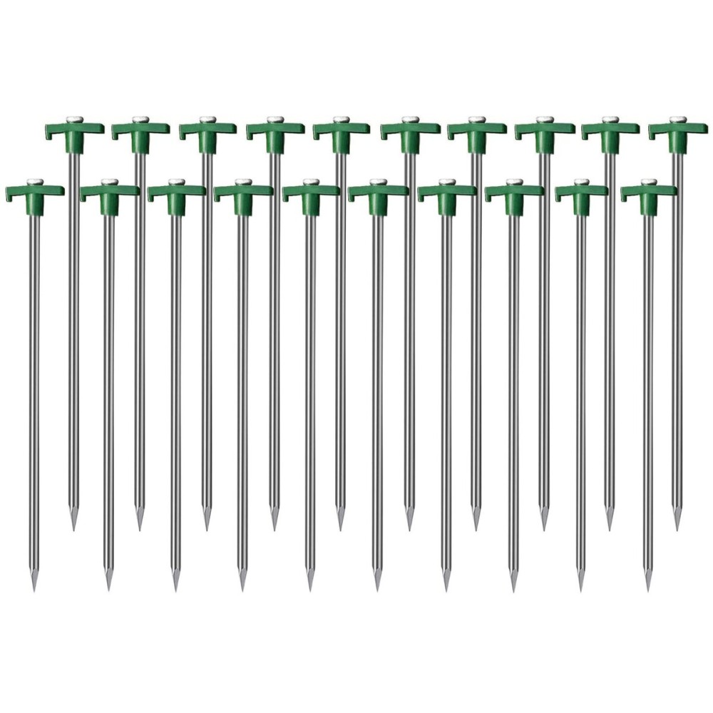 Cheardia 20 Pack Tent Stakes Heavy Duty, 9.75 Inch Yard Stakes Non-Rust Metal Tent Pegs Ground Stakes Tent Spikes for Camping Patio, Garden, Canopies, Grassland, Outdoor,Green