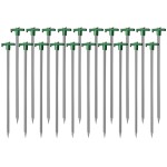 Cheardia 20 Pack Tent Stakes Heavy Duty, 9.75 Inch Yard Stakes Non-Rust Metal Tent Pegs Ground Stakes Tent Spikes for Camping Patio, Garden, Canopies, Grassland, Outdoor,Green