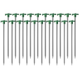 Cheardia 20 Pack Tent Stakes Heavy Duty, 9.75 Inch Yard Stakes Non-Rust Metal Tent Pegs Ground Stakes Tent Spikes for Camping Patio, Garden, Canopies, Grassland, Outdoor,Green
