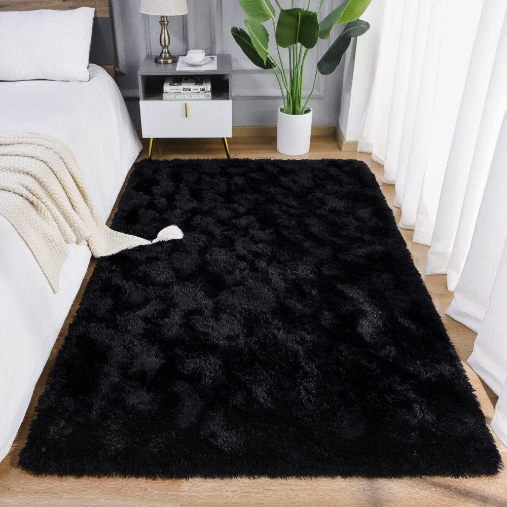AROGAN Luxury Soft Shaggy Rug, 3x5 Feet Bedroom Indoor Plush Shag Area Rug for Living Room, Black Fluffy Shag for Kids Girls Playroom & Dorm Room Decor