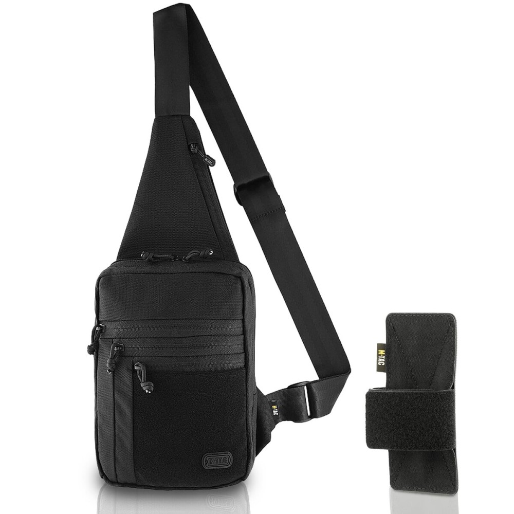 M-Tac CCW Sling Bag for Men & Women - EDC Shoulder Bag Tactical - Crossbody Concealed Carry Bag - Mens Chest Pack (ELITE Black Loop Panel)