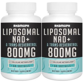 Rhamoph Liposomal NAD+ 800 mg with Trans-Resveratrol 300 mg, Max Absorption, Actual NAD+ Boosting Supplement for Healthy Aging, Cellular Energy, DNA Repair, Longevity - 120 Softgels