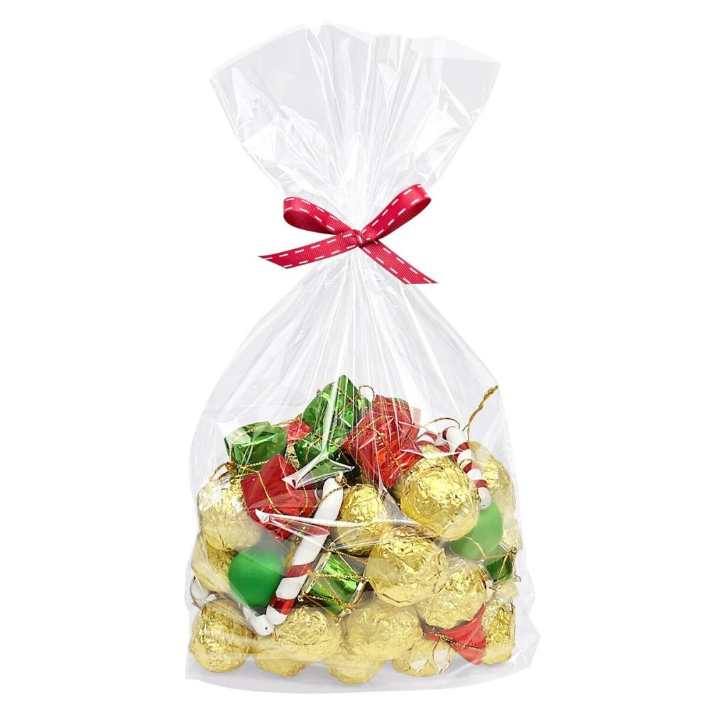 Morepack Flat Bottom Cellophane Bags,100Pcs 9x3x13 Inches Clear Flat Bottom Cello Treat Cellophane Gift Bags with Twist Ties,for Cookie, Candy (No Side Gusset)