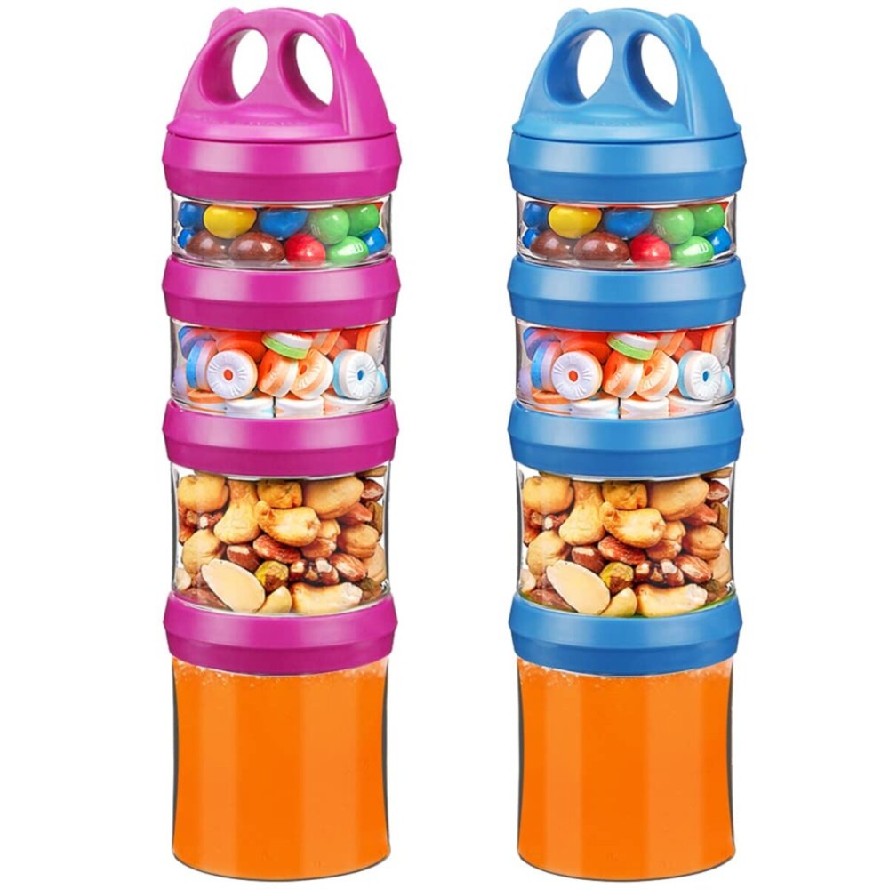 BeneLabel Stackable Food Storage Containers with Twist Lock System - BPA-Free Tritan Containers for Travel, Formula, Protein Powder, Snacks - Leakproof & Dishwasher Safe (Red and Blue, 31oz per)