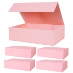 Aimyoo Pink Collapsible Gift Box with Magnetic Closure Lids 10.5x7x3 in, Bridesmaid Groomsman Proposal Boxes, Rectangle Storage Box 5 Pack