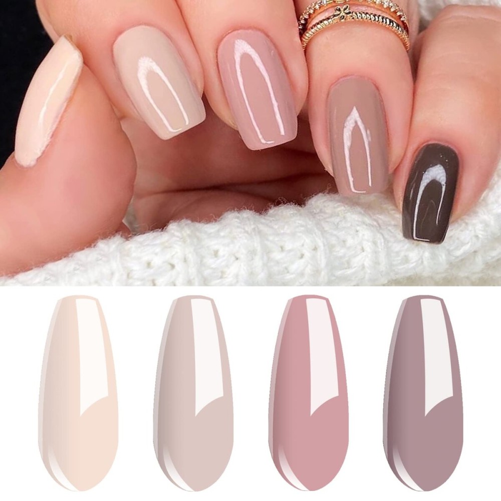 Vishine Gel Nail Polish Set - 4 Colors Nude, Pastel Beige Brown Gel Polish Natural Colors Gel Polish Set UV Soak Off Nail Polish Design DIY Home Salon 8ml C015