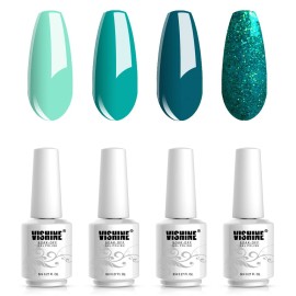 Vishine Gel Nail Polish Set - 4 Colors Dark Green Gel Polish Set Matcha Color Sparkly Glitter Gel Polish Misty Forest Green Soak Off UV LED Lamp Nail Art Varnish 8ml C019