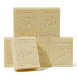 BELA Almond Soap 3.3 oz Pack of 6, French Triple Milled with Organic Shea Butter, Hand Face and Body Wash Bar Made in Australia