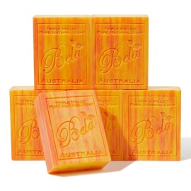BELA French Peach Soap, 3.3 OZ Pack of 6, Long Lasting French Triple Milled Bar Soap with Organic Shea Butter, Hand, Face and Body Wash Bar, Made in Australia
