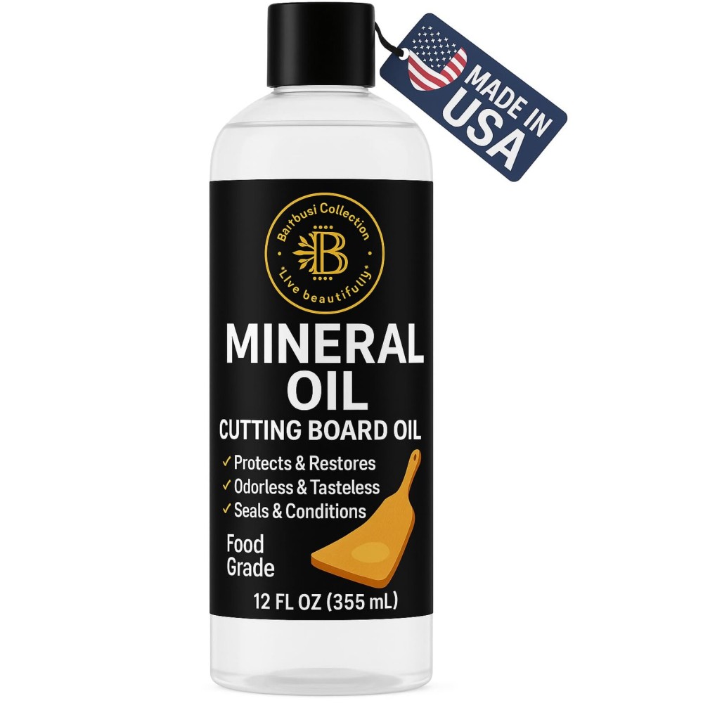 Cutting Board Oil - 12 oz Food Grade Mineral Oil for Wood Cutting Board Conditioner, Butcher Block Oil, Mineral Oil Food Grade - Protects and Restores Wood, Bamboo, Teak - Kitchen Care Gift Idea