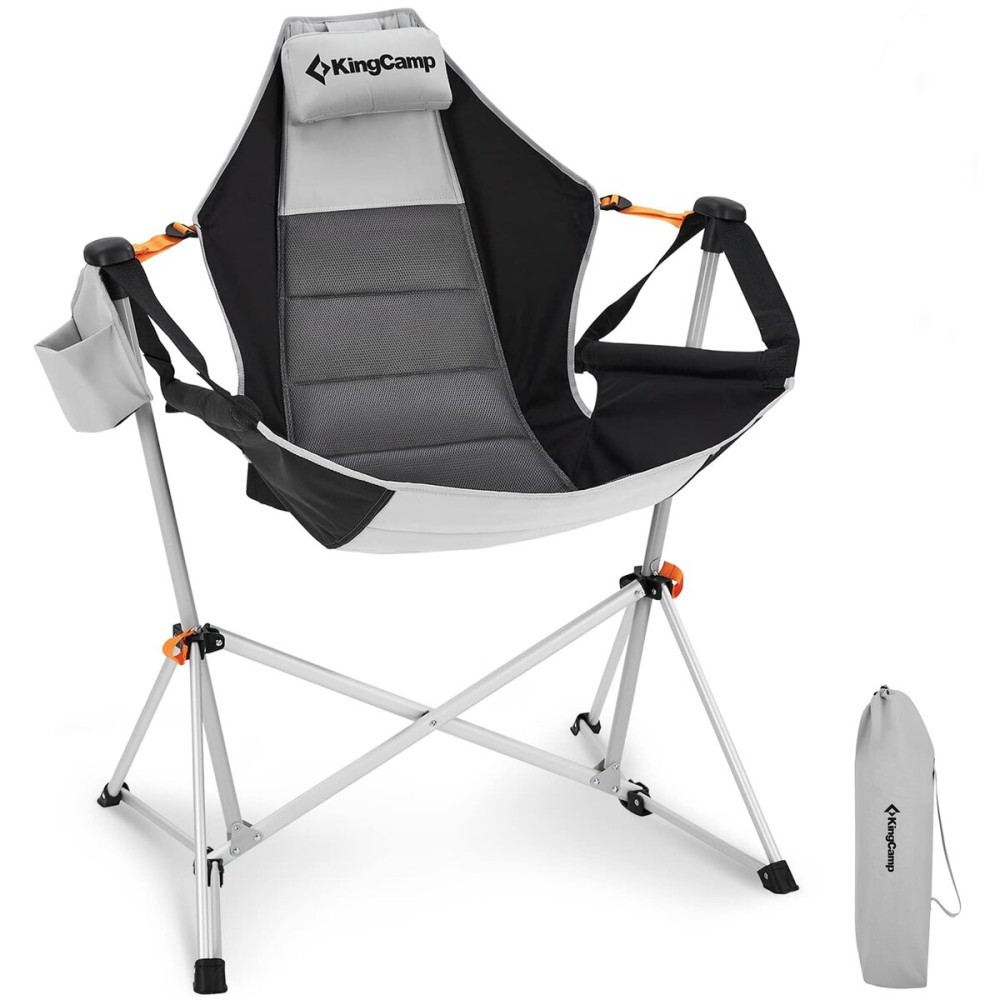 KingCamp Hammock Camping Chair, Swinging Portable Folding Camp Chairs for Adults 400lbs Heavy Duty Foldable Oversized Rocker with Aluminum Alloy Frame Cup Holder Pillow for Outdoor Beach Patio Sport