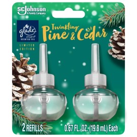 Glade PlugIns Refills Air Freshener, Scented and Essential Oils for Home and Bathroom, Twinkling Pine & Cedar, 1.34 Fl Oz, 2 Count