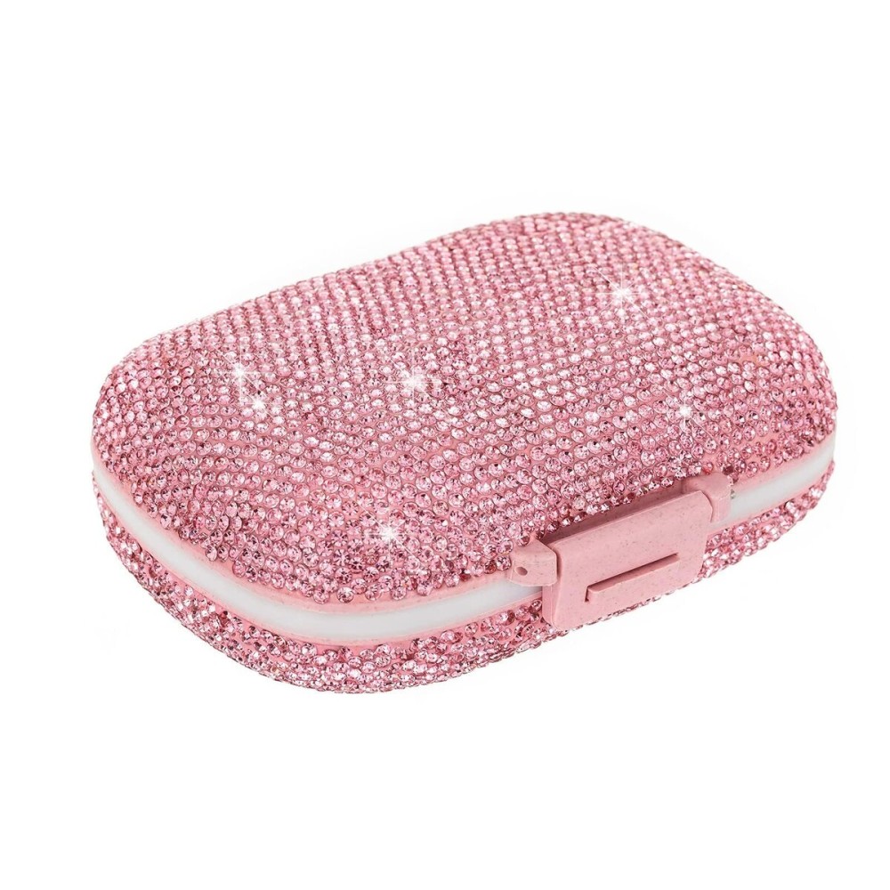 EveryBling Cute Pill Organizer Small Bling Pill Case for Purse Medicine Vitamin Container Holder Daily Pill Box Container for Women Travel Medicine Kit(Pink)