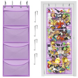 Honeyera Plush Storage (Patent Pending) - Plush Hammock Net Over Door Organizer for Stuffies, Baby Accessories, Toy/Hammock Hanging Storage Big Girls Toddler Large Bag Animals (Purple)