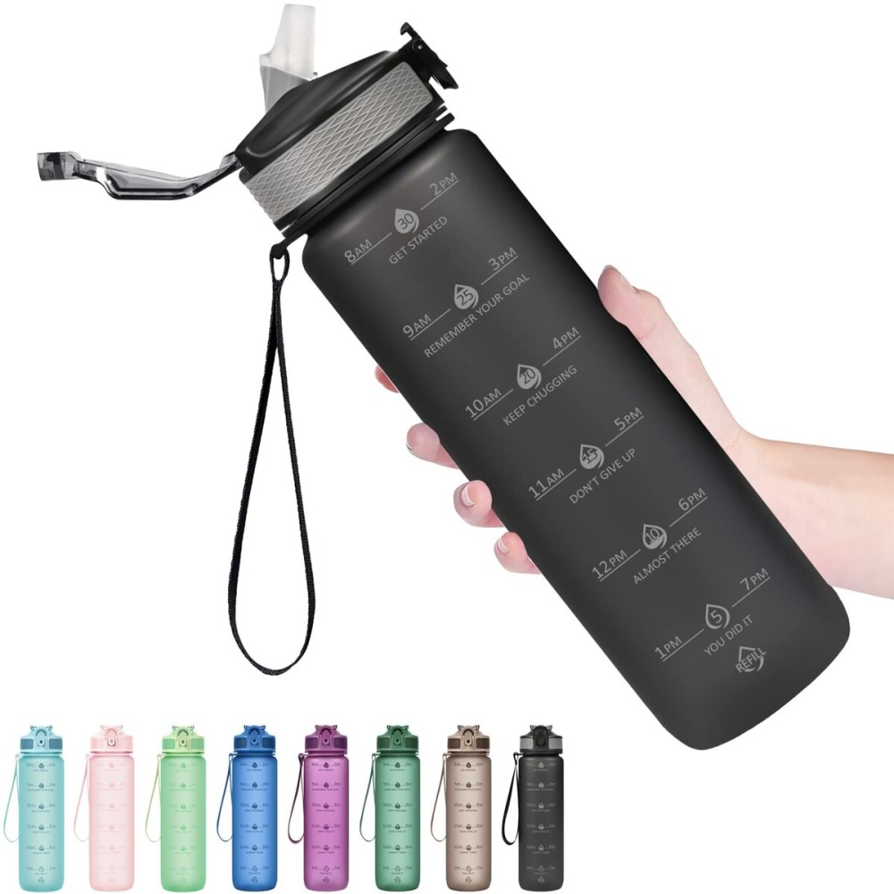 Hyeta 32oz Water Bottles with Straw - Stay Motivated and Hydrated with Convenient Times to Drink Markings, Durable, Leak-proof