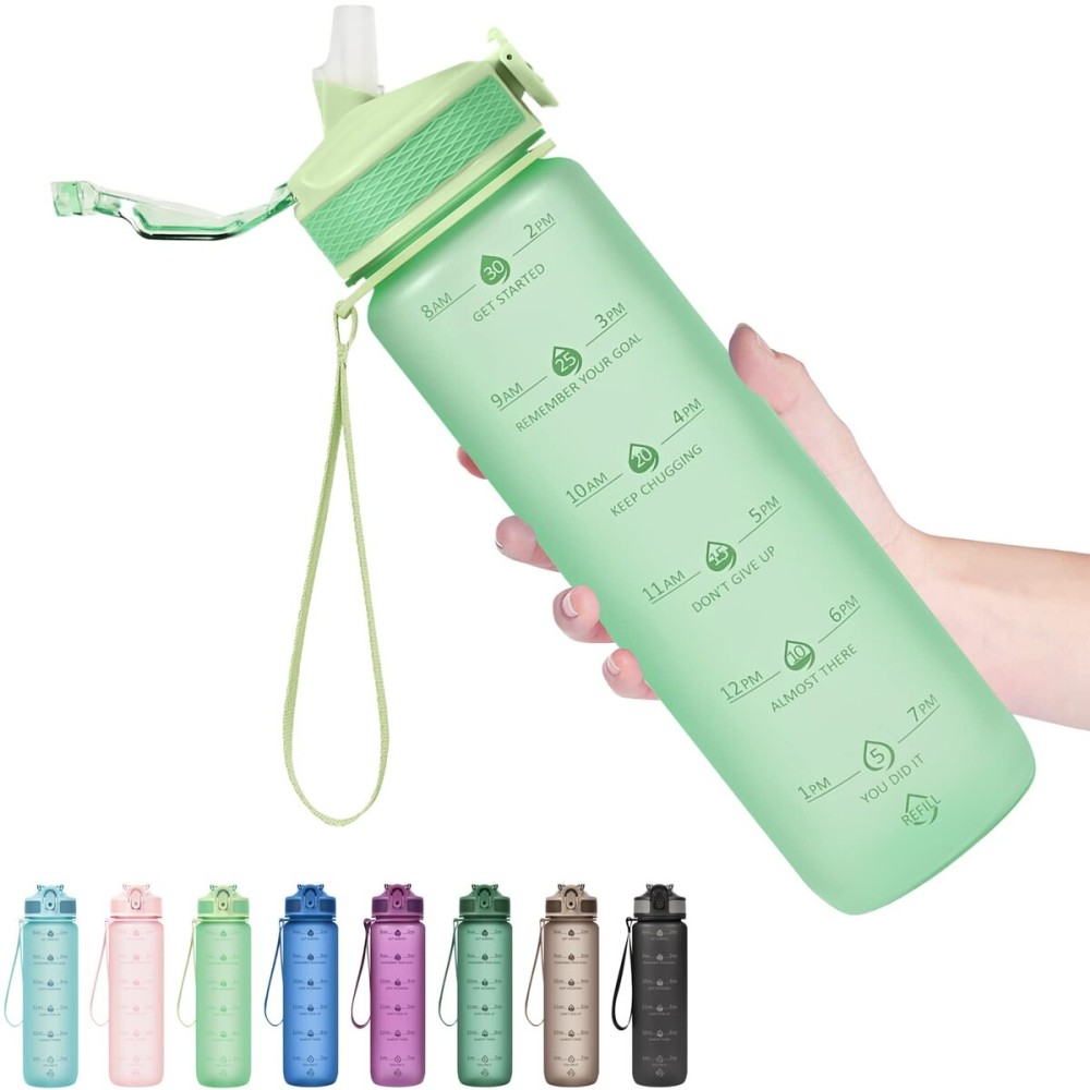 Hyeta 32oz Water Bottles with Straw - Stay Motivated and Hydrated with Convenient Times to Drink Markings, Durable, Leak-proof