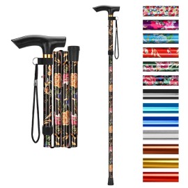 supregear Folding Cane, 5-Level Adjustable Height Walking Stick Lightweight Portable Cane Travel Cane with Wrist Strap and T Handle for Elderly Disabled Men Women