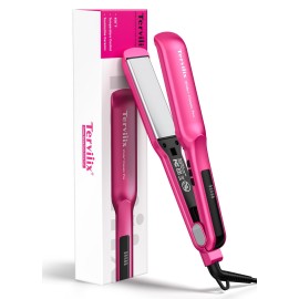 Terviiix Ceramic Hair Straightener, 1-1/2 Inch Wide Flat Iron for Hair, Professional Straightening Irons with Adjustable Temp, 30s Instant Heating, Get Silky Smooth Hair, Dual Voltage, Auto Off, Pink