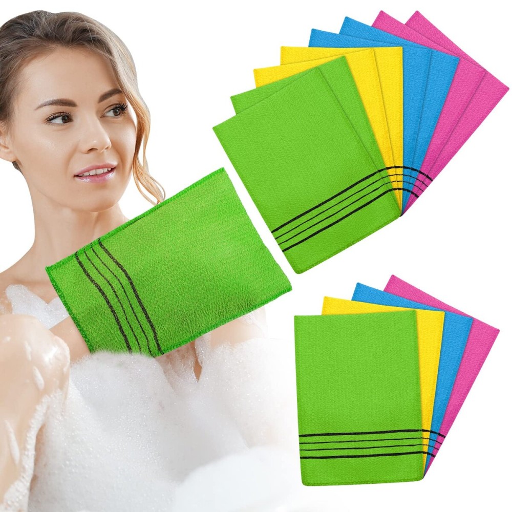 Tatuo 12 Pieces Korean Exfoliating Mitt Glove Italy Towel Body Skin Scrubber Exfoliating Scrubber for Remove Dead Skin Washcloth Korean(Large,Yellow, Green, Blue, Pink)