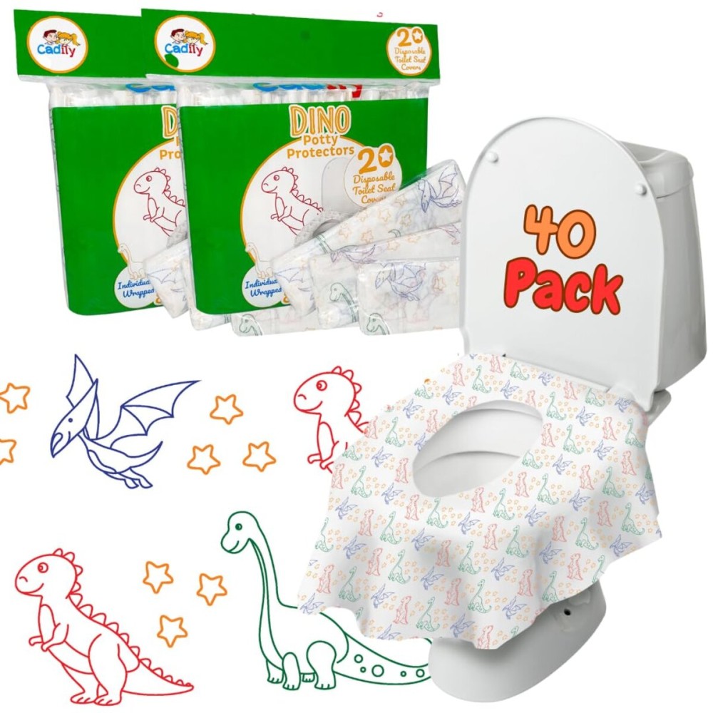 Dinosaur Disposable Toilet Seat Covers for Travel, 40 pack, Extra Large, Waterproof and Individually Wrapped, Toddler Toilet Seat Cover, Disposable Potty Liners for Toddlers Potty Training