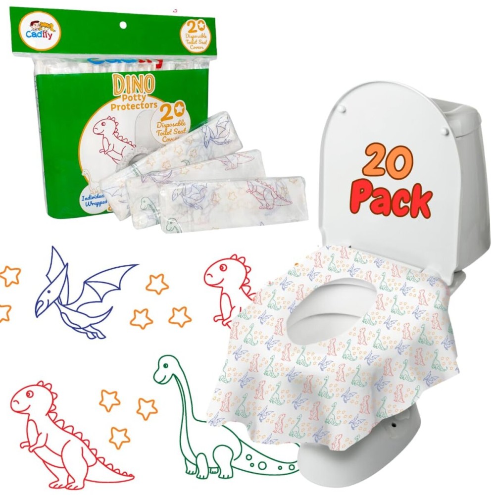 Dinosaur Disposable Toilet Seat Cover for Kids 20 pack, Extra Large, Waterproof & Individually Wrapped, Toddler Toilet Cover for Travel, Disposable Potty Liners for Toddlers Potty Training Travel Pack