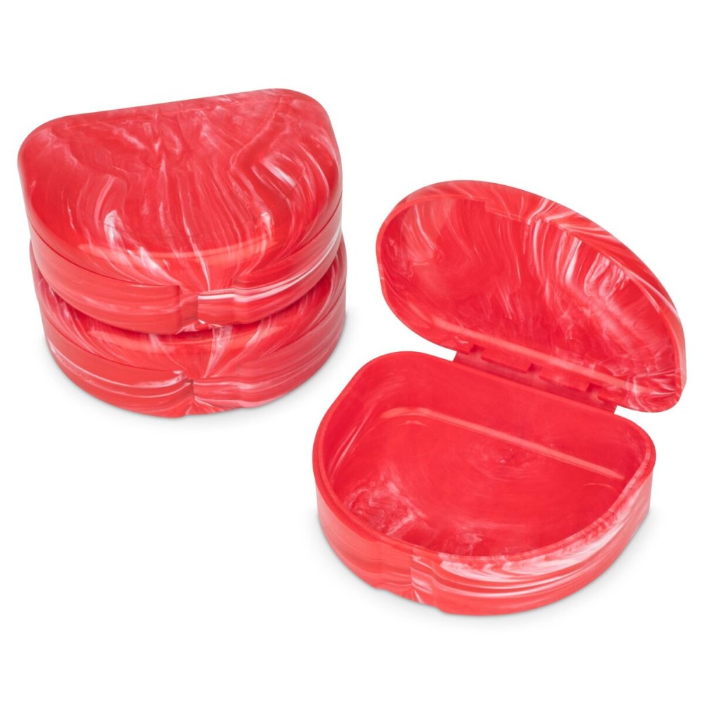 Practicon Marble Retainer Cases, Orthodontic Aligner Case, Mouth Guard Holder (3 Pack) (Red)
