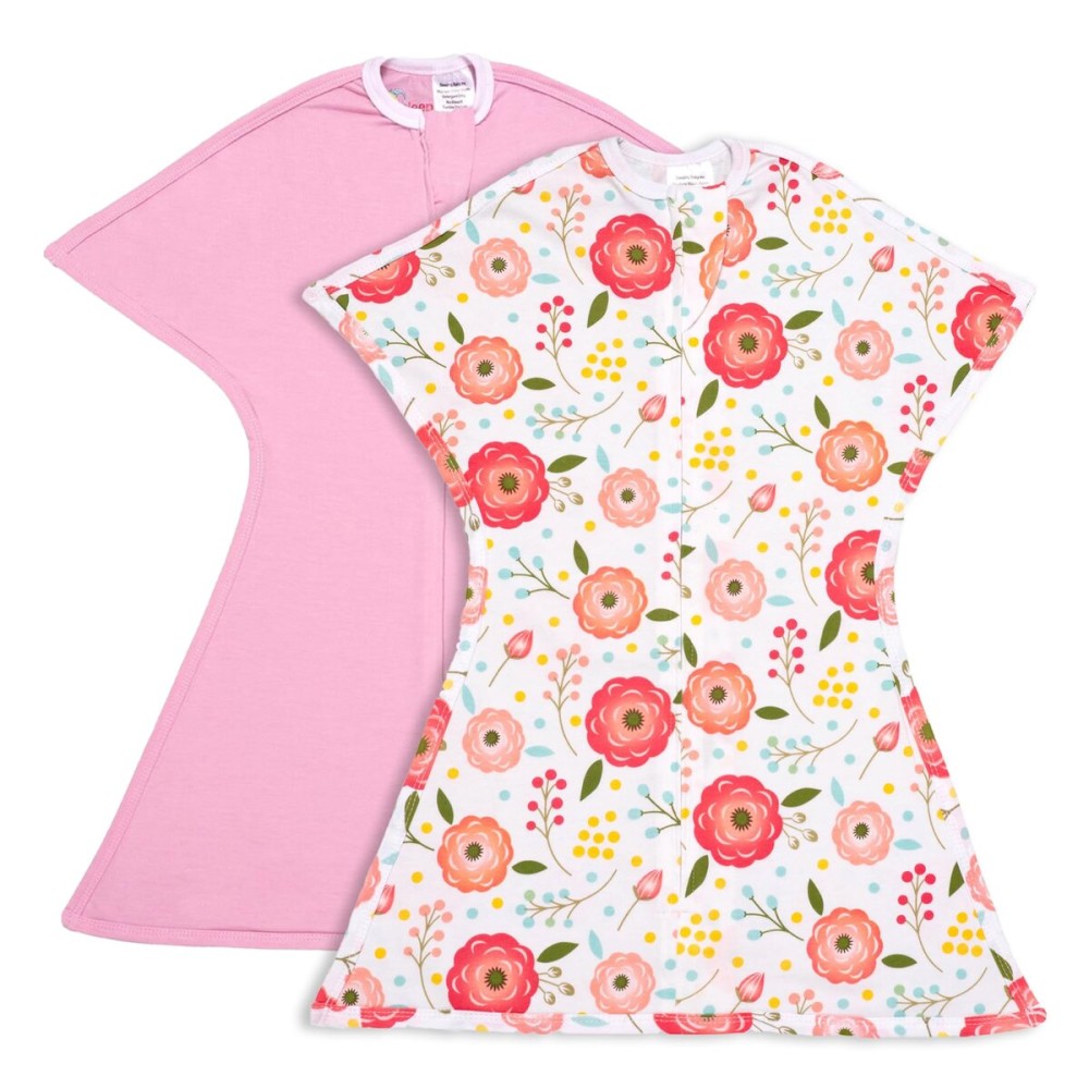 SleepingBaby Zipadee-Zip Transition Swaddle - Cozy Baby Swaddle Blanket with Zipper Convenience - Roomy Wearable Blanket for Easy Diaper Changes - Pink Poppy, X-Small (3-6 Month) - 2 Pack