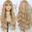 ANDRIA Blonde Wig Brown with Blonde Stripe Highlight Long Loose Curly Wavy Wig with Bangs Synthetic Heat Resistant Fiber Hair Colorful Wigs for White WomenBrown with Blonde Stripe Highlight