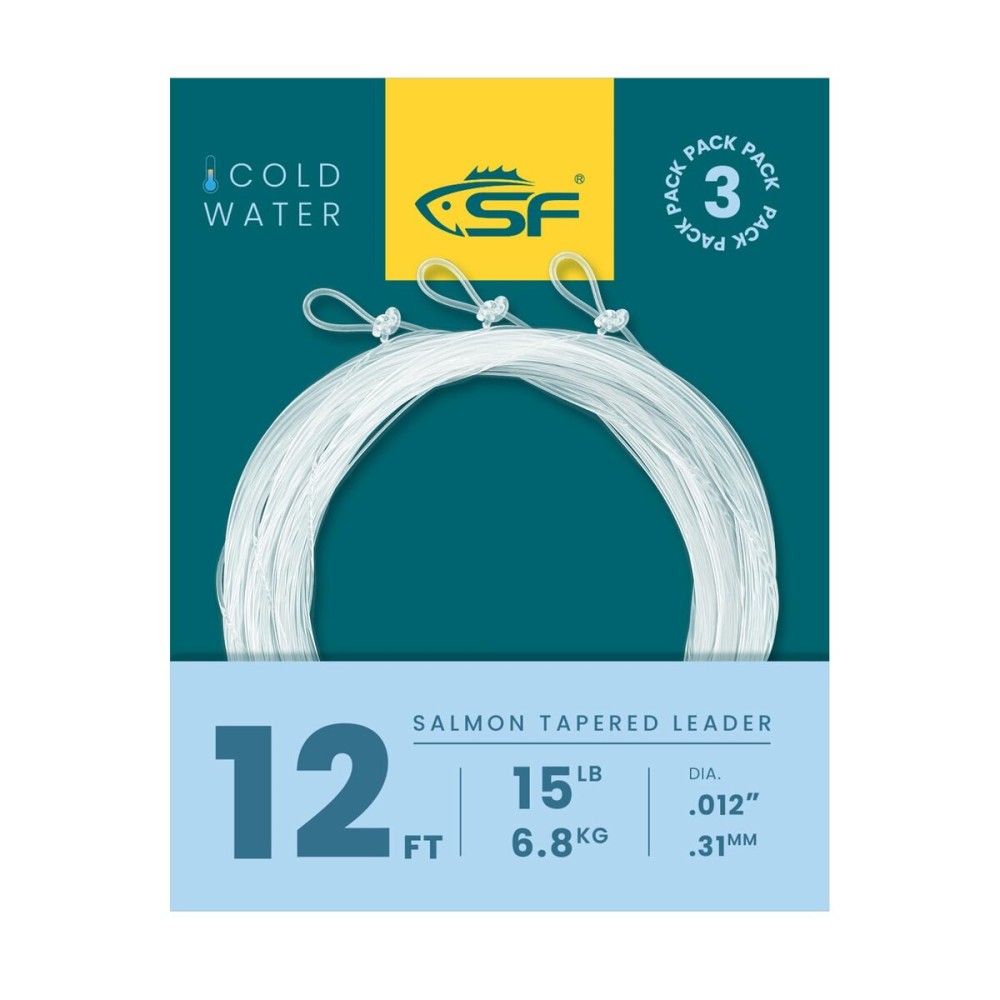 SF Pre-Tied Loop Fly Fishing Salmon Tapered Leader Nylon(3 Packs) 12FT 15LB
