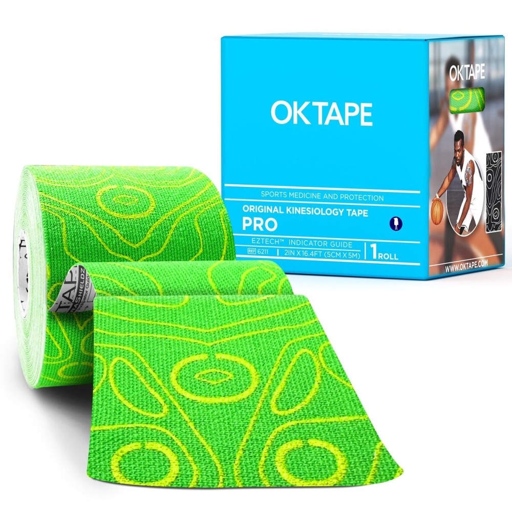 OK TAPE PRO Kinesiology Tape Uncut Roll, Elastic Physical Therapy Athletic Tape for Pain Relief, Muscle Support, Kinetic Tape, Water Resistant, 2in X 16.4ft -Green